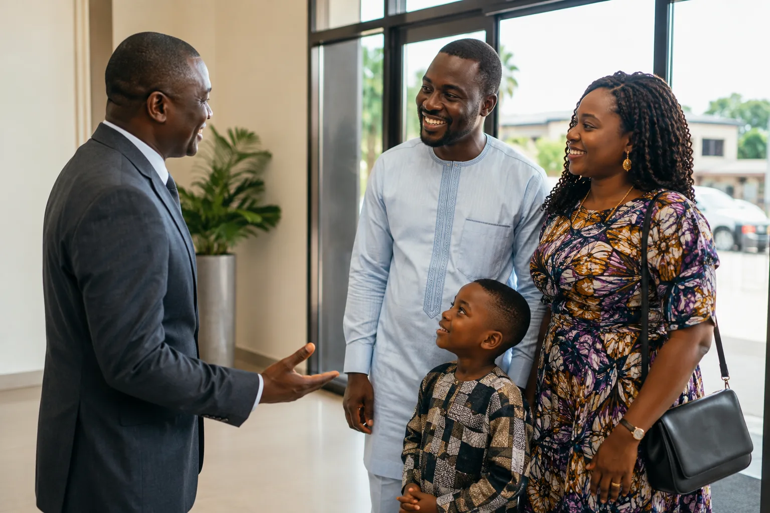Ushers welcoming a family